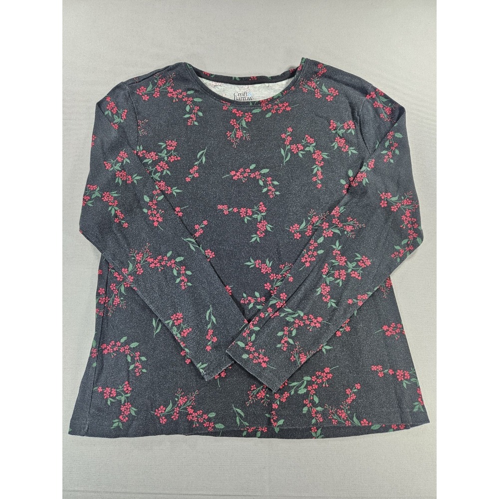 Croft & Barrow Christmas Shirt Womens Large L Holly Berry Long Sleeve Cotton Tee